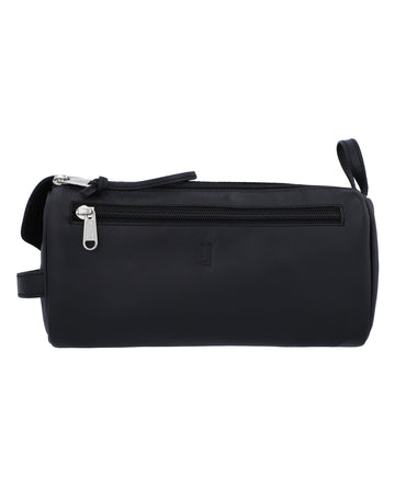 Spacious leather toiletry case.