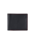 Leather wallet with colored stitching.