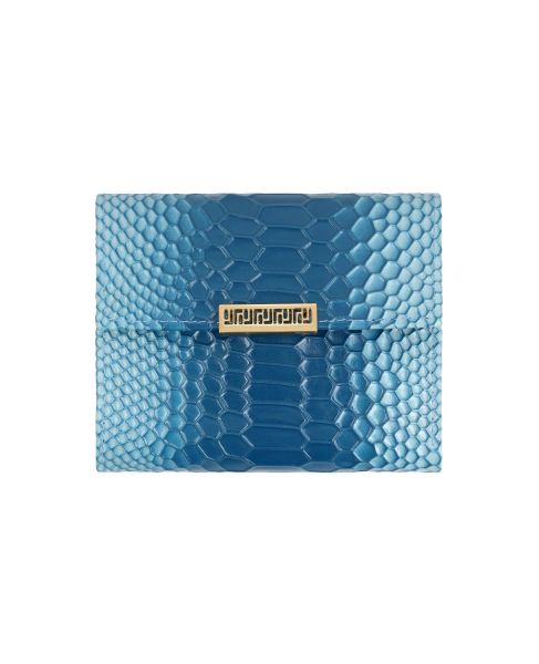 Blue-Light Blue Leather Chroma Glow wallet with snap closure.
