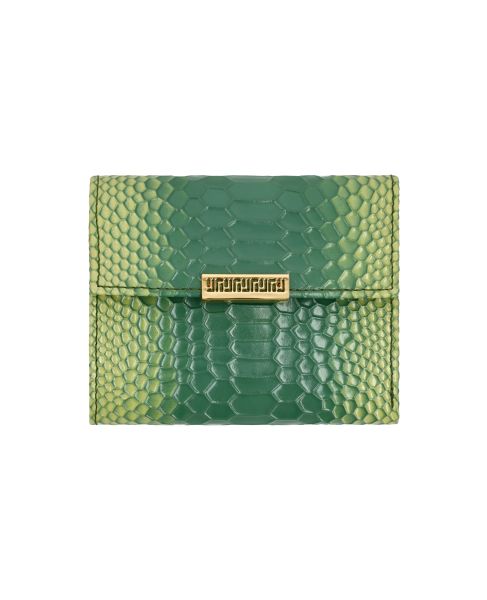 Leather Chroma Glow wallet with snap closure, Green-Light Green