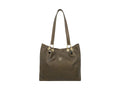 Classical leather tote bag with gold fittings.