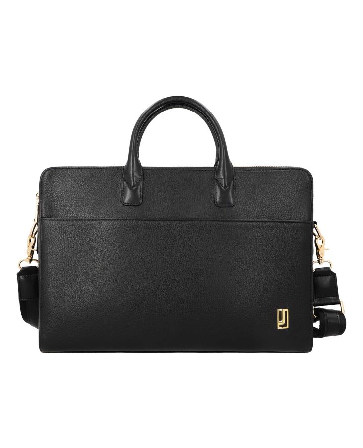 Black Leather bag with magnetic closure.