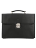 Secure leather  document case with key lock, compartments for laptop and essentials.