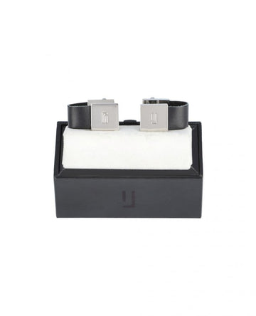 Silver cufflinks with leather loop detail