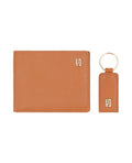 Gift set with leather wallet and keychain